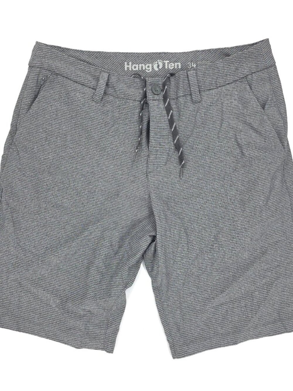 Hang Ten Hybrid Shorts Mens 34x11" Gray Pinstriped Zip Pockets Stretch Casual